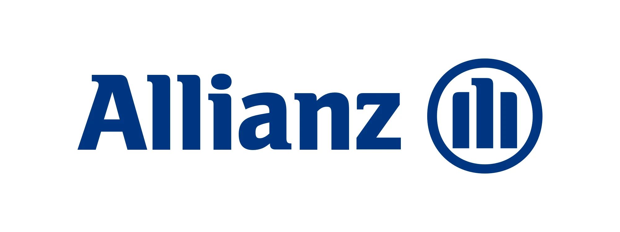 Allianz-Logo, blauer Text und Symbol, schlichtes Design auf weißem Hintergrund.